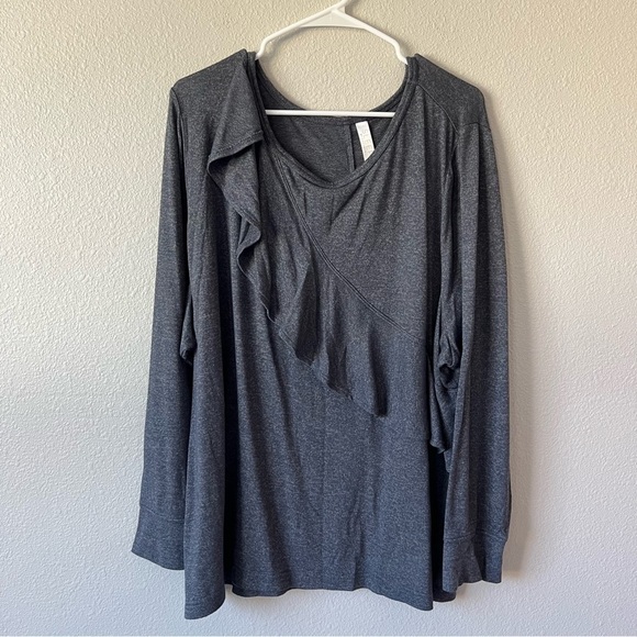 Sleep by Cacique Lane Bryant Dark Gray Long Sleeve Ruffle Top- Size 22/24 - Picture 2 of 6